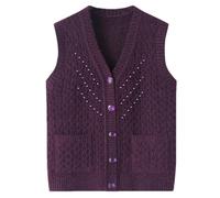 Chaleco de punto suéter de invierno con cuentas para mujer, Morado (, XL