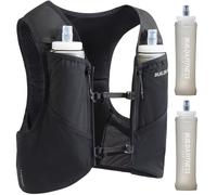 Chaleco de running LITEVEST de Build & Fitness con 2 botellas blandas de 500 ml, 7 bolsillos, ligero y transpirable, premium, seguro, cómodo y elegante para trail running, maratones y carreras diarias