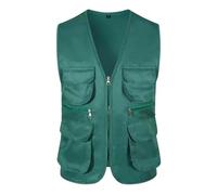 Chaleco de safari para hombre, sin mangas, transpirable, para trabajo, viajes, fotos, con múltiples bolsillos, clásico, con cremallera, cuello en V, sin mangas, chaleco ligero para aventureros, verde