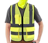 Chaleco de seguridad malla Reflectante 6xl 7xl 8xl Alta visibilidad Ropa de trabajo Cremallera Multibolsillos Amarillo