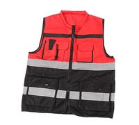 Chaleco de Seguridad, Múltiples Bolsillos Bloqueo de Color Rojo y Negro Cremallera Impermeable Chaleco de Seguridad Frontal Diseño de Cremallera Tela Peinada para Mineros para