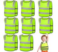 Chaleco de Seguridad para Niños 3-12 Años, 8 Piezas Chaleco Reflectante Niño, 360° Amarillo Chaleco Reflectante para Niños, para Actividades Nocturnas Carrera Ciclismo Senderismo y Viajes Escolares