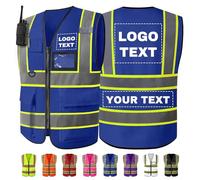 Chaleco de seguridad personalizado con logotipo/texto, chaleco reflectante personalizado de alta visibilidad con 7 bolsillos, chalecos de construcción de 2 tonos Blue Large