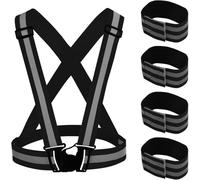 Chaleco de Seguridad Reflectante + 4PCS Banda Reflectante, Chaleco de Seguridad Reflectante Cinturon Cruzado de Visibilidad de Correa Reflectante Banda Arnes Faja Cinturon de Chaleco de Correr