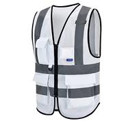 Chaleco de seguridad Reflectante 4xl 5xl Alta visibilidad Ropa de trabajo Cremallera Multibolsillos Blanco
