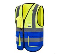 Chaleco de seguridad Reflectante Alta visibilidad Ropa de trabajo Cremallera Multibolsillos Amarillo Azul