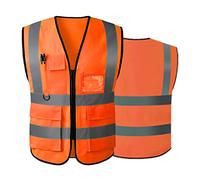 Chaleco de seguridad reflectante de alta visibilidad con bolsillos delanteros con cremallera - Cumple con las normas ANSI/ISEA, Tela naranja, L