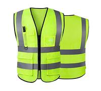 Chaleco de seguridad reflectante de alta visibilidad para mujeres y hombres, con bolsillos y cremallera frontal, cumple con las normas ANSI/ISEA, Malla verde, 4XL