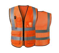 Chaleco de seguridad reflectante de alta visibilidad para mujeres y hombres, con bolsillos y cremallera frontal, cumple con las normas ANSI/ISEA, Malla naranja, 5XL