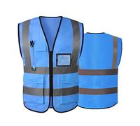 Chaleco de seguridad reflectante de alta visibilidad para mujeres y hombres, con bolsillos y cremallera frontal, cumple con las normas ANSI/ISEA, Azul (tela), S