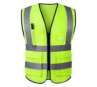 Chaleco de seguridad reflectante de alta visibilidad para mujeres y hombres, con bolsillos y cremallera frontal, cumple con las normas ANSI/ISEA, Malla verde, L