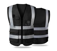 Chaleco de seguridad reflectante de alta visibilidad para mujeres y hombres, con bolsillos y cremallera frontal, cumple con las normas ANSI/ISEA, Negro (malla), L