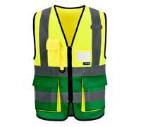 Chaleco de seguridad reflectante de alta visibilidad XSMALL, color amarillo verde, con cremallera, tiras reflectantes, 7 bolsillos
