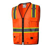Chaleco de seguridad SKSAFETY 10 Pocket Pro - Chaleco de alta visibilidad clase 2 con tiras reflectantes con cremallera - Naranja XL
