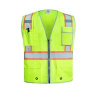 Chaleco de seguridad SKSAFETY de 10 bolsillos, clase 2, de alta visibilidad, con cremallera, de malla de doble cara y bandas reflectantes, confor