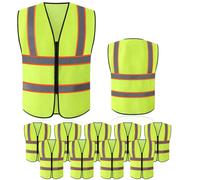 Chaleco de seguridad Tekware con tiras reflectantes, paquete de 10, protector de construcci n de color ne n brillante con cremallera, talla XXL