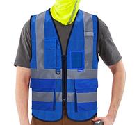 Chaleco de seguridad verano Reflectante Alta visibilidad Ropa de trabajo Cremallera Multibolsillos Azul
