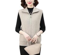Chaleco De Suéter De Mezcla De Lana para Mujer, Abierto Al Frente, con Solapa Y Cremallera, Tejido De Punto Trenzado, Sin Mangas, Cárdigan con Bolsillo, Primavera Otoño, Liso, Cómodo, Tejido De