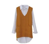 Chaleco de suéter sin mangas para mujer, chaqueta con cuello en V tejida para mujer, tallas 3XL 4XL, chaleco amarillo