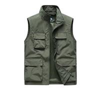 Chaleco de trabajo ligero para hombre, chaleco de trabajo fino, multifuncional, con cuello alto, chaleco softshell cargo, chaleco de pescador, informal, chaleco funcional, chaqueta sin mangas, O Verde