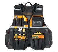 Chaleco de trabajo para electricista, carpintero y trabajador con múltiples bolsillos, hecho de tela Oxford 600D resistente, ajuste ajustable con tiras reflectantes para mayor seguridad