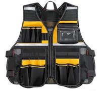 Chaleco de trabajo reflectante resistente con múltiples bolsillos para electricistas y carpinteros, ajuste ajustable con lazo para martillo y tiras de seguridad