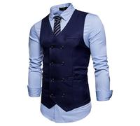 Chaleco de traje de doble botonadura para hombre, vintage, ajustado, formal, elegante, para negocios, boda, fiesta, con bolsillo, Chalecos azul marino para hombre, M