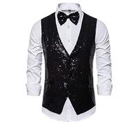 Chaleco de traje de lentejuelas para hombre, con botones brillantes, chaleco con pajarita para bailes de graduación, esmoquin, sin mangas, traje festivo, hip hop, chaleco, club nocturno, blazer