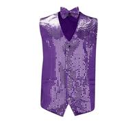 Chaleco de traje de lentejuelas para hombre con pajarita de lentejuelas, discoteca, baile, boda, traje de laca de moda para hombre, morado, L