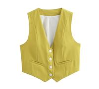 FEATEFACE Chaleco de traje formal para mujer, con botones, sin mangas, casual, para negocios, trabajo, oficina, chaleco corto, Jengibre, XS