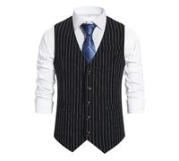 Chaleco De Traje Hombre - Chalecos De Rayas Verticales Chalecos De Negocios De Oficina Con Cuello En V Para Hombres Chaleco De Un Solo Pecho Bolsillos De Chaleco Para Hombres De Ajuste Regular,Negro