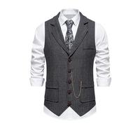 Chaleco de Traje para Hombre Chaleco de hombre con solapa y cadena, espiga, tweed grueso bolsillos, estilo británico, informal, vintage, for caballero, for fiesta ocio Para la boda(Dark Gray,US 2XL)