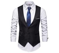Chaleco de traje para hombre chaleco formal de fiesta de boda chaleco ajustado chaleco sin mangas chaleco de cuadros vestido traje chaleco para hombre, Negro , L