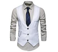 Chaleco de traje para hombre con cuello en V, sin mangas, corte ajustado, chalecos clásicos de ajuste estrecho, chaleco de negocios, elegante chaleco de boda con bolsillos, esmoquin formal, Blanco