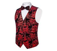 Chaleco de traje para hombre con estampado de cachemira, chaleco tradicional con pajarita, ajuste estrecho, chaleco de boda, de algodón, cómodo, informal, retro, elegante, formal, para el novio, rojo