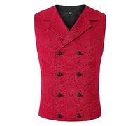 Chaleco de traje para hombre, con estampado de cachemira, con solapa, ajustado, monocolor, transpirable, formal, elegante, para el tiempo libre, rojo, L
