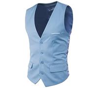 Chaleco de traje para hombre, cuello en V, ajuste delgado, liso, formal, abrigo de cintura, ligero, para boda, graduación, negocios, camiseta para hombre, azul claro, L