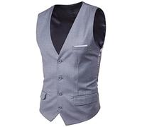 Chaleco de traje para hombre, cuello en V, ajuste delgado, liso, formal, abrigo de cintura, ligero, para boda, graduación, negocios, gris, L