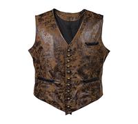 Chaleco de traje para hombre de piel, chaleco retro con cuello de pico, chaleco de moto con botón de remache, ligero, chaleco steampunk, cosplay, disfraz gótico, chaleco elegante, marrón, XL