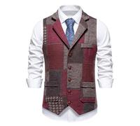Chaleco de traje para hombre, estilo patchwork, estilo ajustado, vintage, sin mangas, chaleco de ocio, chaleco de trabajo de una sola fila, cuello en V, chaleco de negocios, para bodas, fiestas