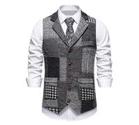 Chaleco de traje para hombre, estilo patchwork, estilo ajustado, vintage, sin mangas, chaleco de ocio, chaleco de trabajo de una sola fila, cuello en V, chaleco de negocios, para bodas, fiestas
