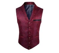 Chaleco de traje para hombre, monocolor, jacquard, solapa, chaleco de boda de una sola fila, ajuste estrecho, chaleco retro moderno, chaleco blazerweste V cuello Groomsmen Chalecos, rojo, L