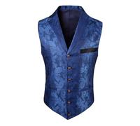 Chaleco de traje para hombre, monocolor, jacquard, solapa, chaleco de boda de una sola fila, ajuste estrecho, chaleco retro moderno, chaleco blazerweste V cuello Groomsmen Chalecos, azul, S