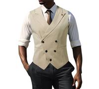 Chaleco de Traje para Hombre Reino Unido Ligero Sin Mangas Chaleco Hombre Cuello en V Color Sólido Camisetas de Tirantes Doble Botonadura Ajuste Ceñido Chalecos Cena Formal Fiesta Chalecos Clásico
