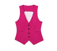 Chaleco de traje para mujer, cuello de pico, chaleco de ocio, vintage, ajustado, chaleco con 4 botones, monocolor, elegante, sin mangas, parte superior con bolsillos y parte trasera de tela,
