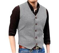 Chaleco de tweed vintage para hombre, chaleco de lana casual con cuello en V, ideal para bodas, conjuntos de padrinos de boda y ocasiones formales, plata, 3XL
