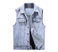 Chaleco de Vaquera Hombre Chaqueta sin Manga Moda Casual Tops Suelto Botones Trabajo Denim Cardigan Mezclilla Outwear Informal Talla Grande Chaleco 2025