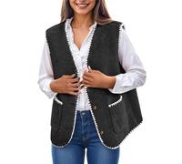 Chaleco de vellón sin mangas para mujer con diseño moderno y parches decorativos en colores variados (Black, XXL) #2663