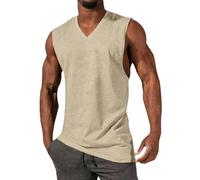 Chaleco de verano para hombre, de ajuste regular, cuello redondo, para entrenamiento, transpirable, para correr, casual, liso, ligero, cómodo, para hombre, beige, S