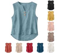 Chaleco de verano para mujer: camiseta de tirantes ancha para mujer, elegante chaleco de verano bordado, camiseta sin mangas, cuello en V, camisetas finas de axilas ligeras con botones, beige, XL